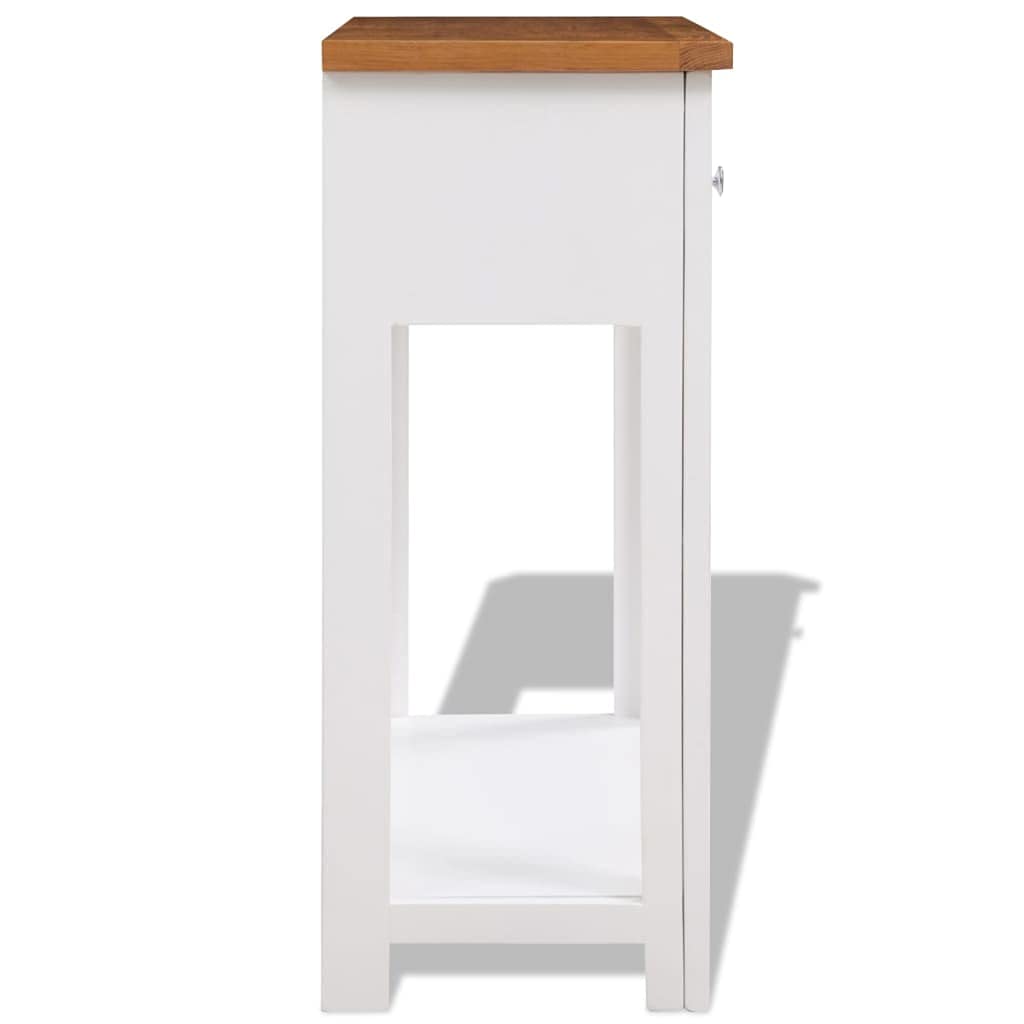 Solid Oak Wood Console Table with Drawers and Shelf J252