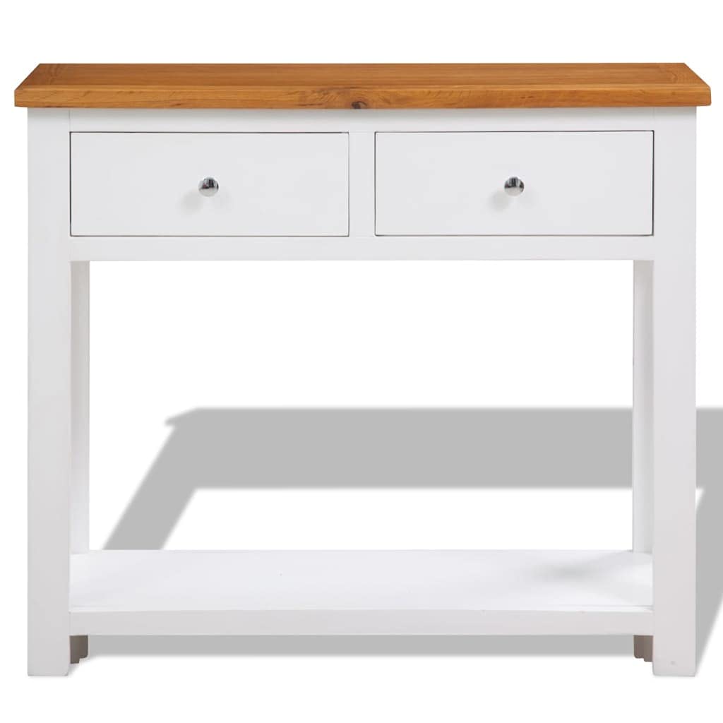 Solid Oak Wood Console Table with Drawers and Shelf J252