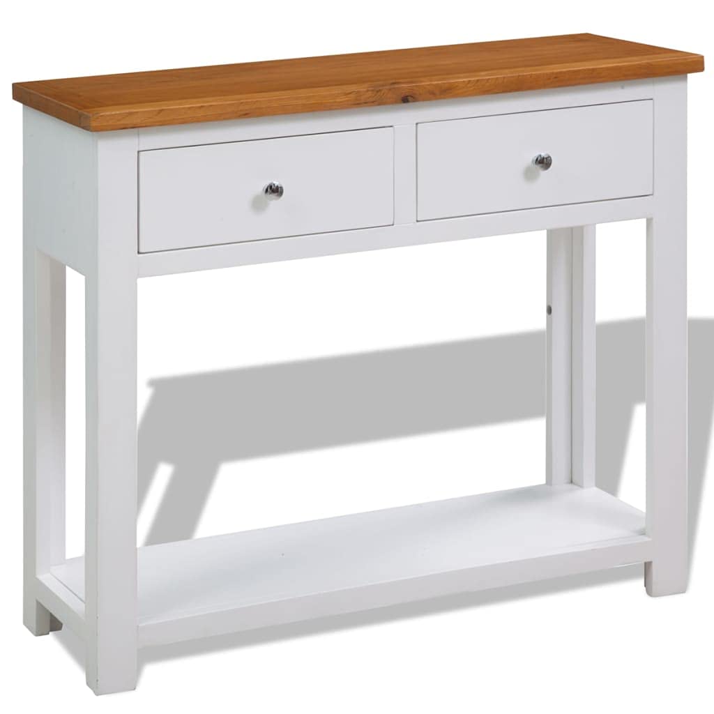 Solid Oak Wood Console Table with Drawers and Shelf J252
