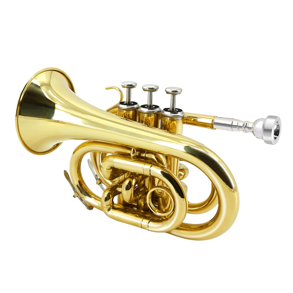 Bb Flat Pocket Trumpet with Cleaning Cloth, 7C Mouthpiece and Hard Case N96674