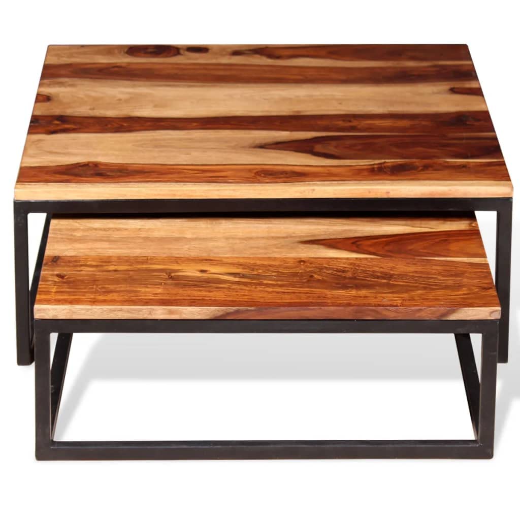 Solid Sheesham Wood Nesting Coffee Tables Set of 2 Metal Frame Z420190