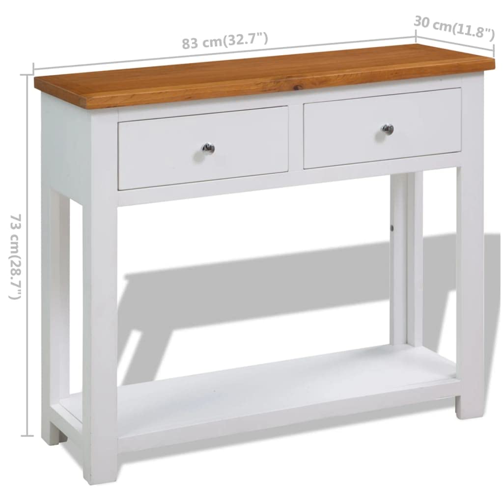 Solid Oak Wood Console Table with Drawers and Shelf J252