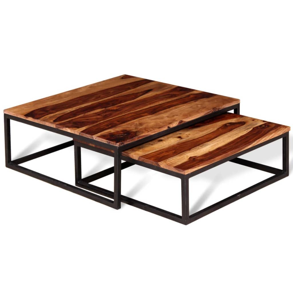 Solid Sheesham Wood Nesting Coffee Tables Set of 2 Metal Frame Z420190