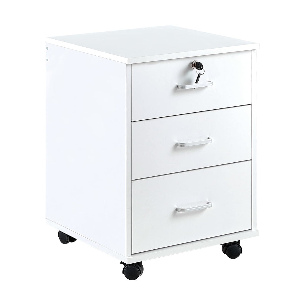 White 3 Drawer Rolling Wood File Cabinet D8300