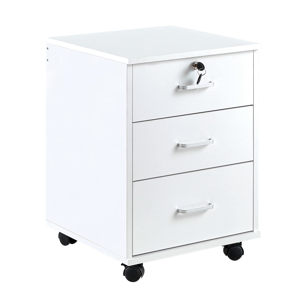 White 3 Drawer Rolling Wood File Cabinet D8300
