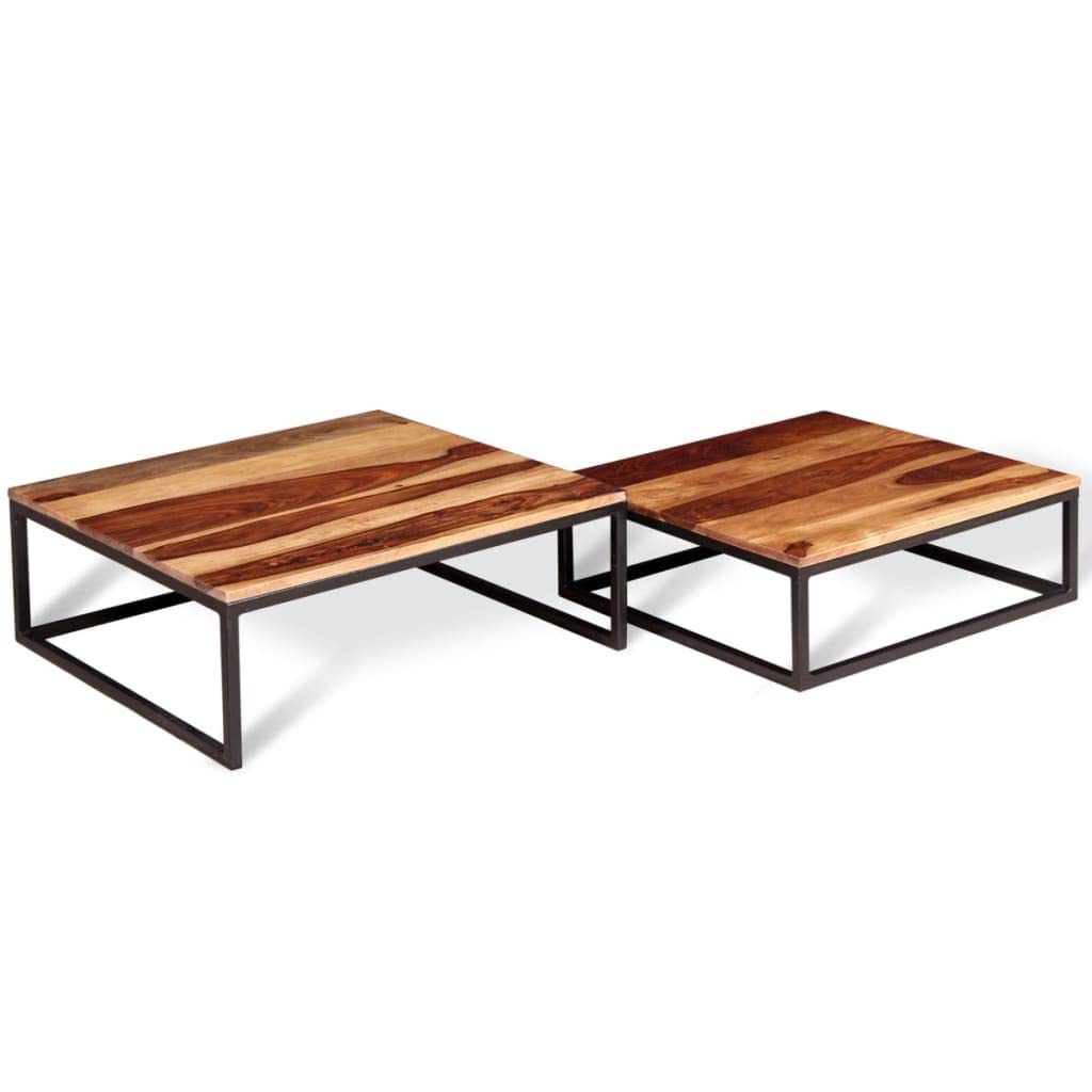 Solid Sheesham Wood Nesting Coffee Tables Set of 2 Metal Frame Z420190