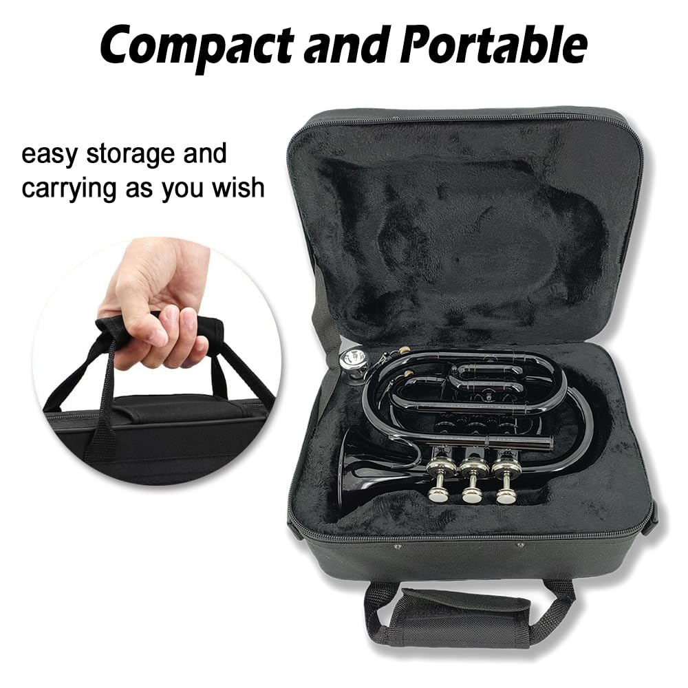 Bb Flat Pocket Trumpet with Cleaning Cloth, 7C Mouthpiece and Hard Case N96674