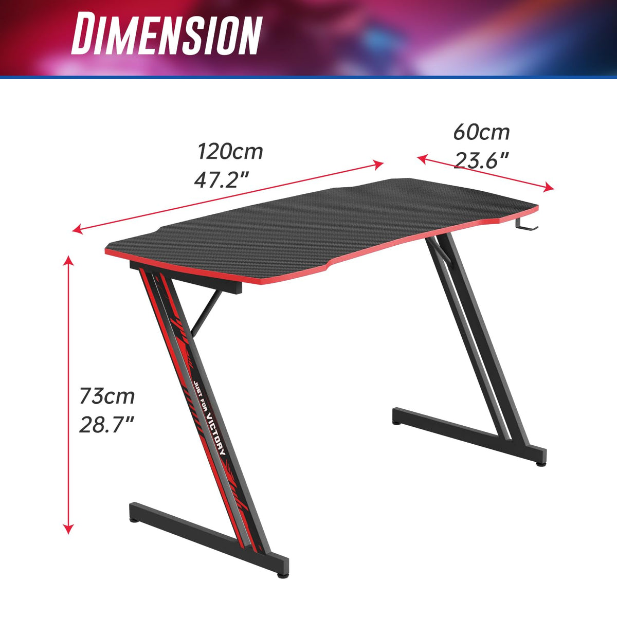 47.2 Inch Z Shaped Carbon Fiber Gaming Desk with Headphone Hook F27117