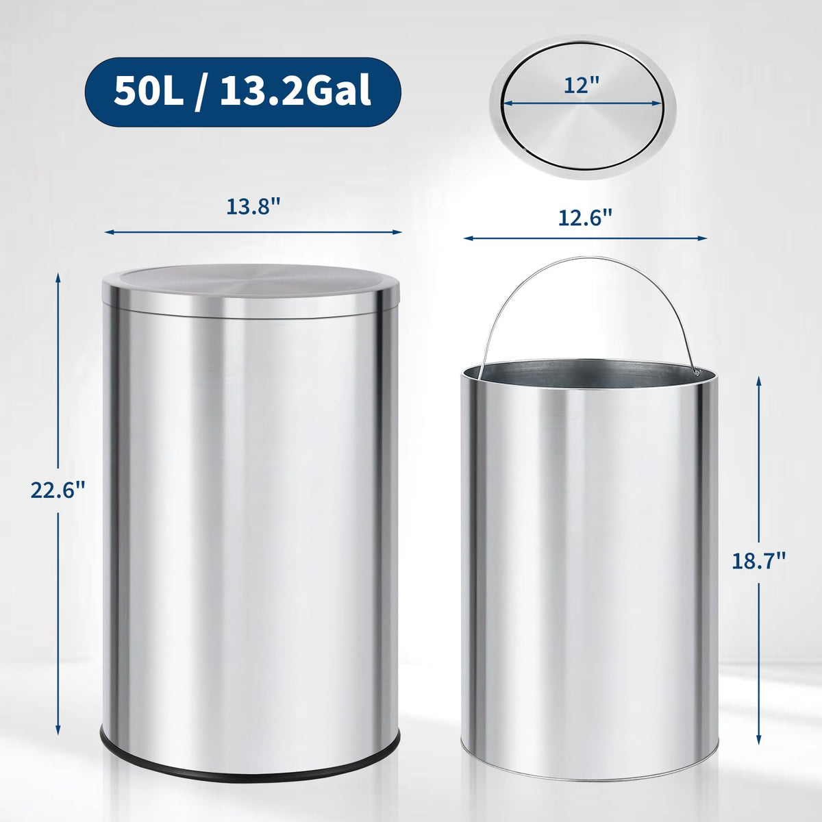 13.2 gal Stainless Steel Swing Top Trash Can Y162