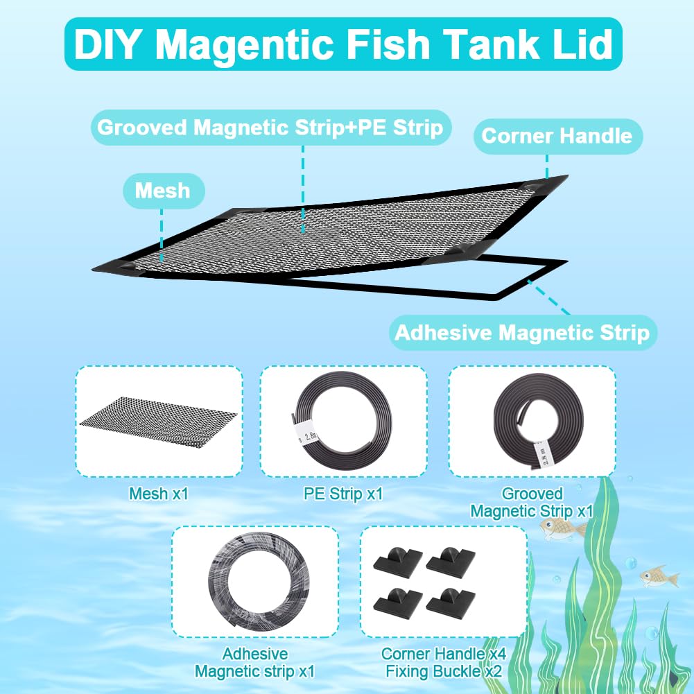 Magnetic Aquarium Cover Lid Anti-Jumping Net Adjustable Max 35''X19'' G537052