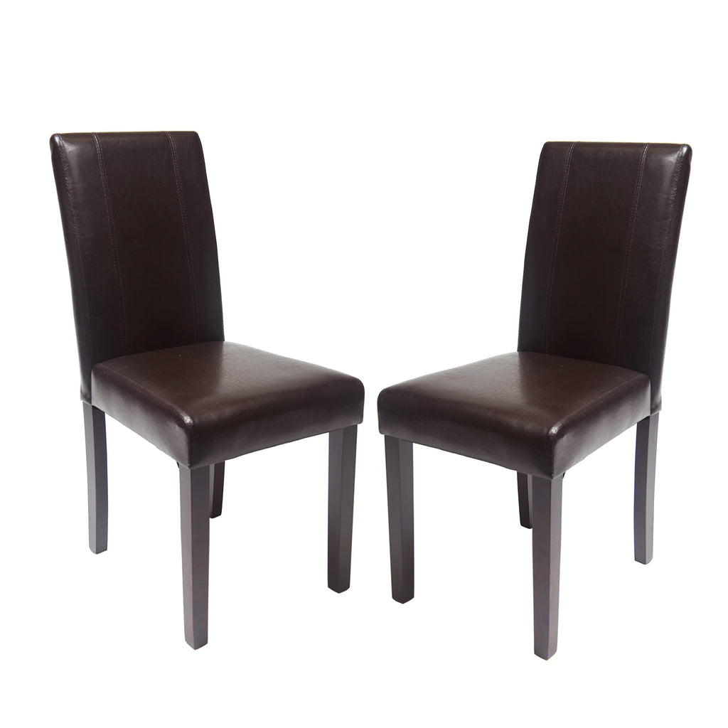Brown Faux Leather Solid Wood Parson Chairs, Set of 2 P92212