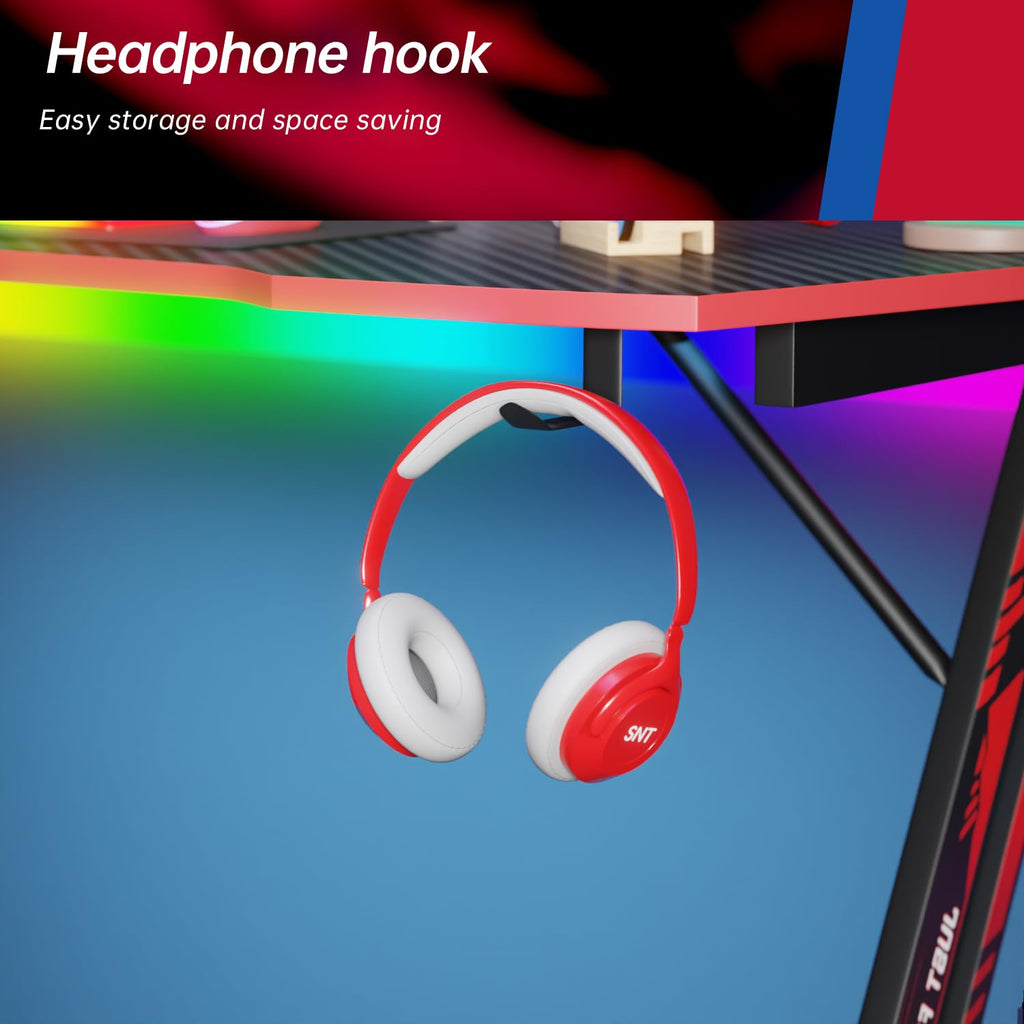 47.2 Inch Z Shaped Carbon Fiber Gaming Desk with Headphone Hook F27117