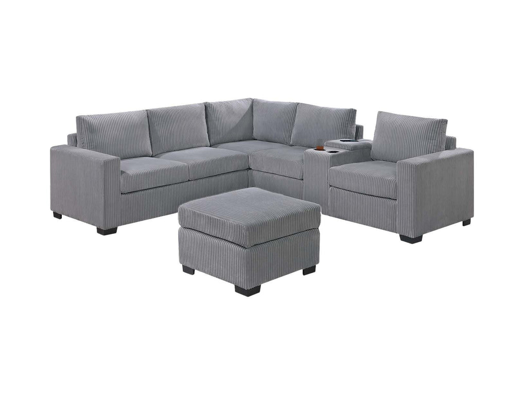 Light Gray Corduroy Upholstered Sectional Sofa Set P446