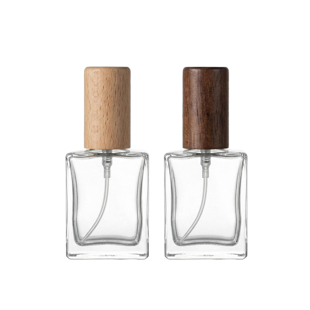 2 Pcs 15ml Clear Mini Glass Perfume Bottle with Wood Lid V300903