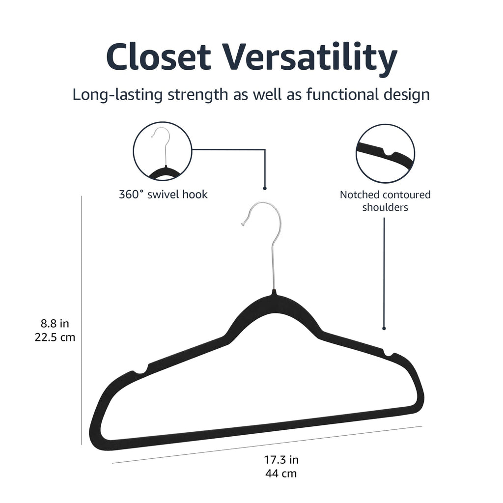 Slim Velvet Non-Slip Suit Hangers, Black, 50-Pack H87877