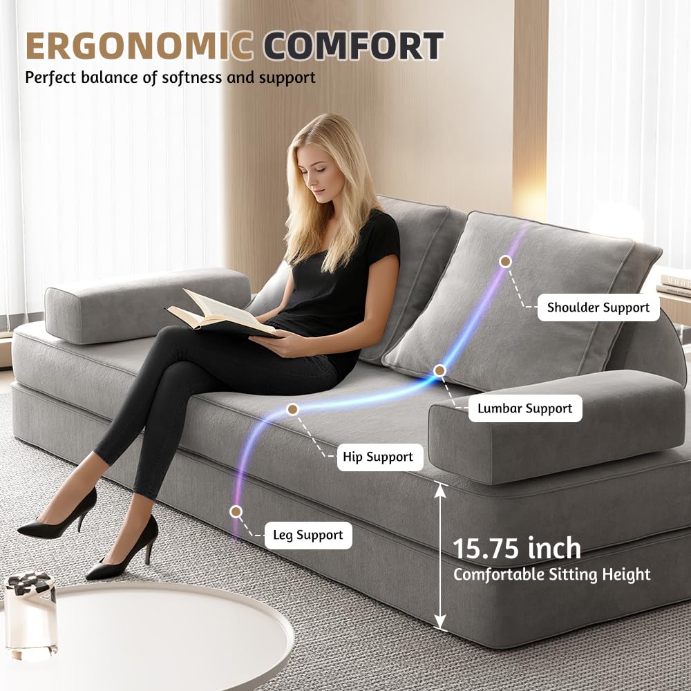 Light Gray Convertible Sofa Bed T78862