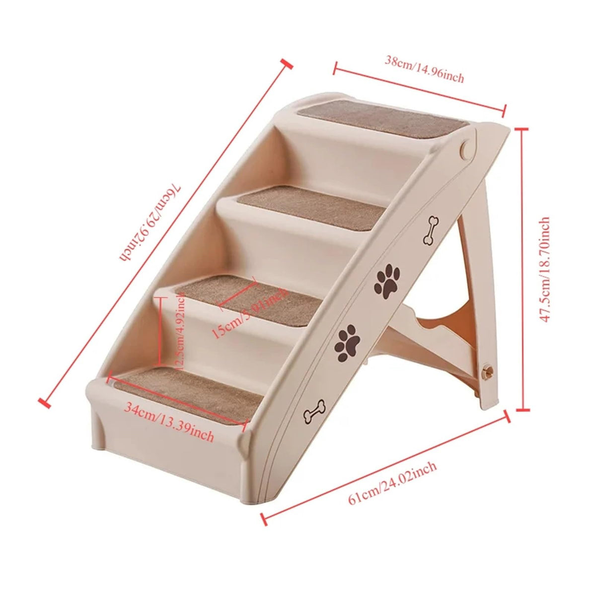 Folding Plastic 4 Steps Non-Slip Dog Stairs Light Gray S885112