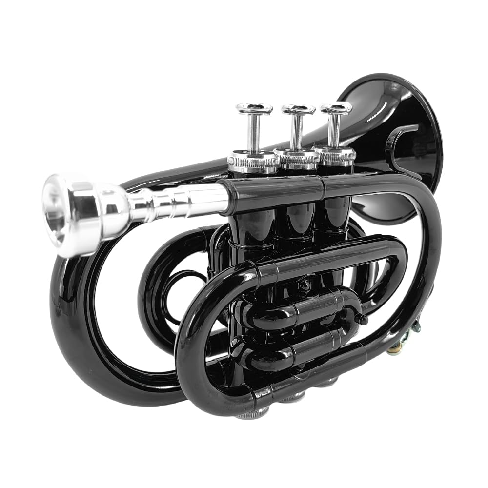 Bb Flat Pocket Trumpet with Cleaning Cloth, 7C Mouthpiece and Hard Case N96674