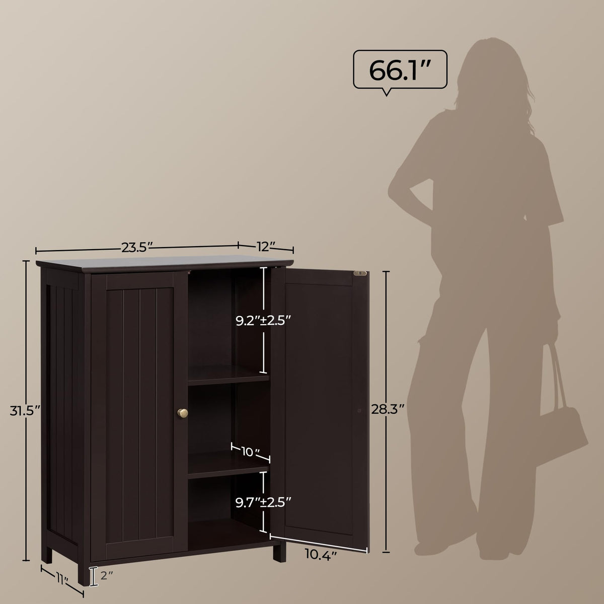 Small Espresso Bathroom Storage Cabinet with 2 Doors T340