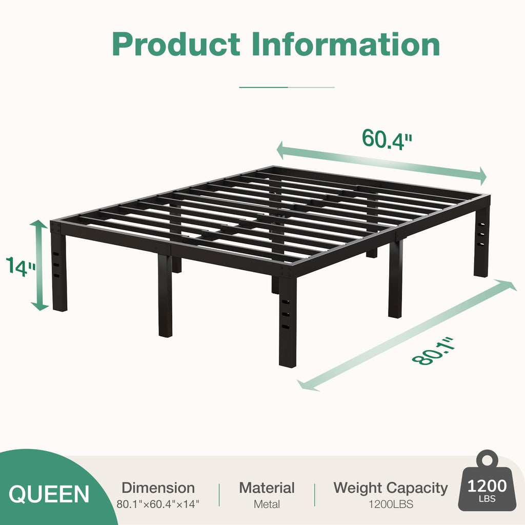 Queen Size 14 Inch Metal Platform Bed Frame P761
