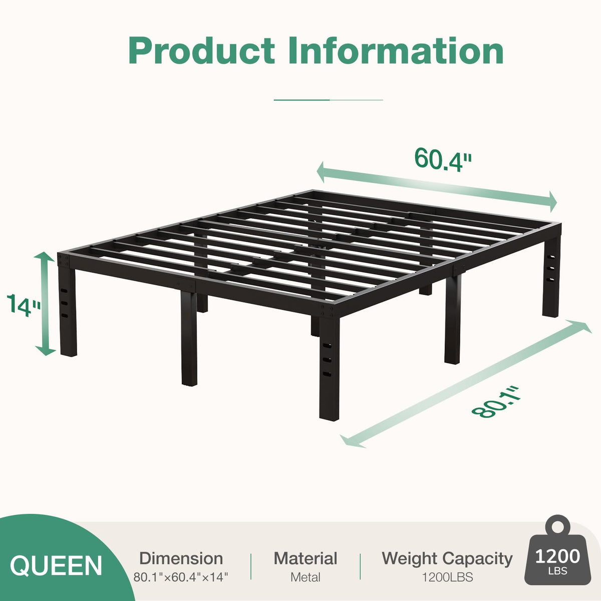 Queen Size 14 Inch Metal Platform Bed Frame P761