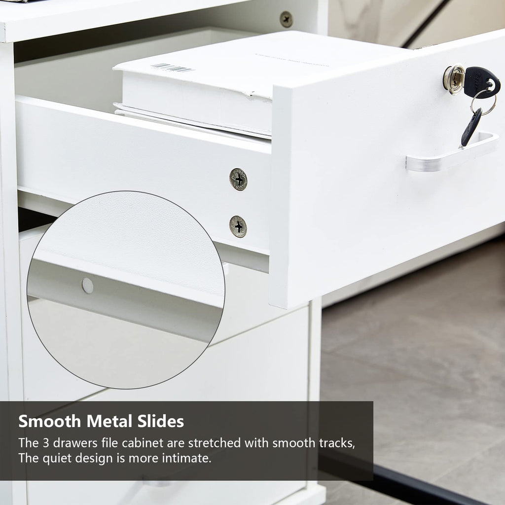 White 3 Drawer Rolling Wood File Cabinet D8300