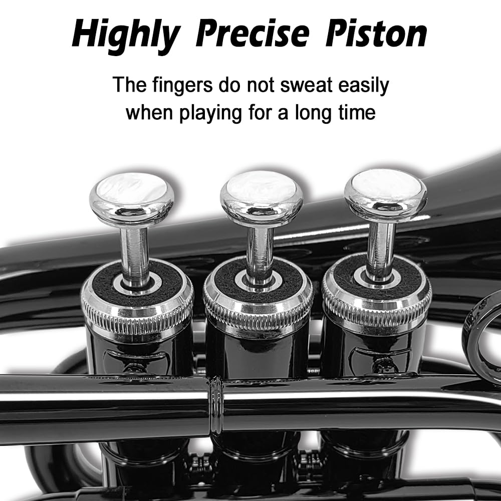 Bb Flat Pocket Trumpet with Cleaning Cloth, 7C Mouthpiece and Hard Case N96674