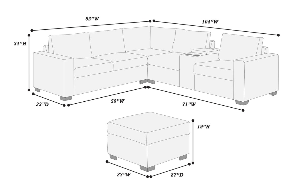 Light Gray Corduroy Upholstered Sectional Sofa Set P446