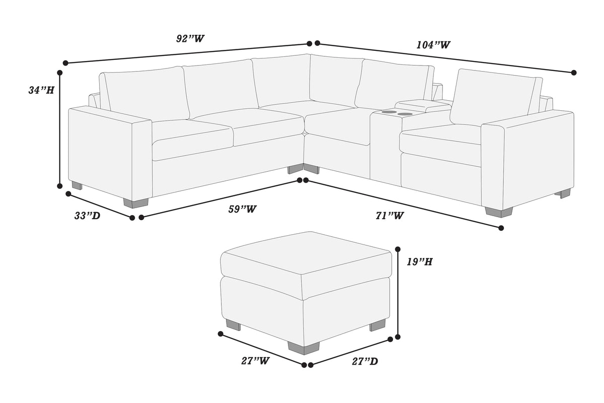 Light Gray Corduroy Upholstered Sectional Sofa Set P446