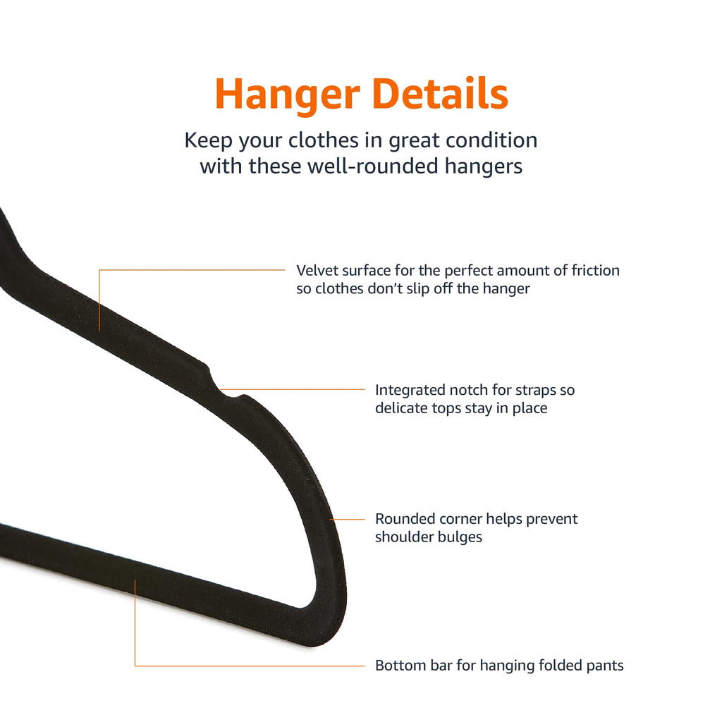 Slim Velvet Non-Slip Suit Hangers, Black, 50-Pack H87877