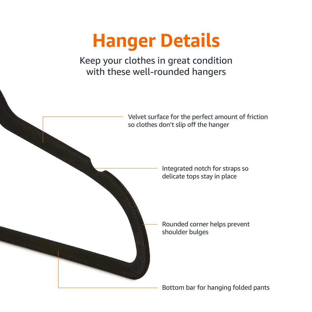 Slim Velvet Non-Slip Suit Hangers, Black, 50-Pack H87877