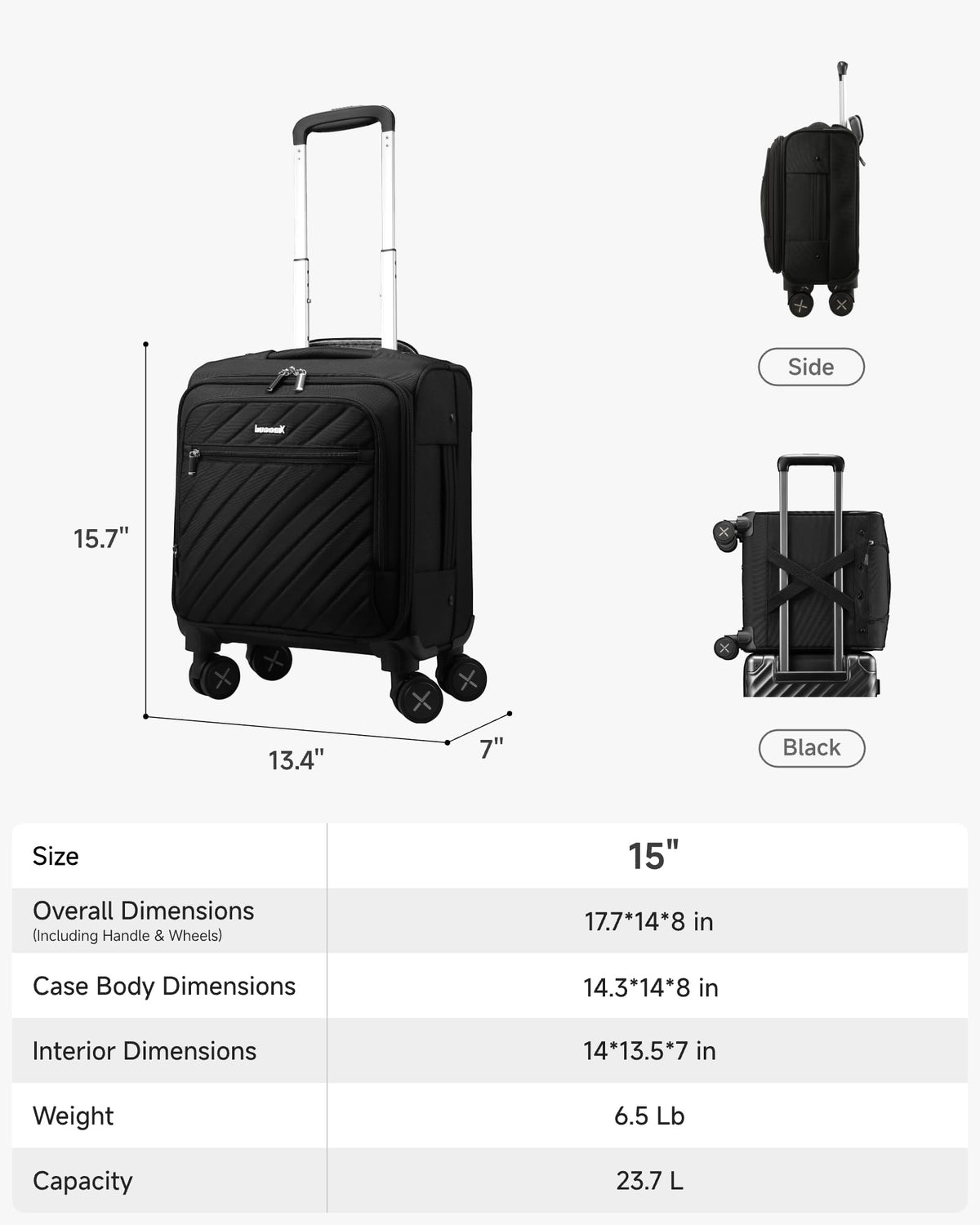 Black 15" Underseat Carry On Bag H506