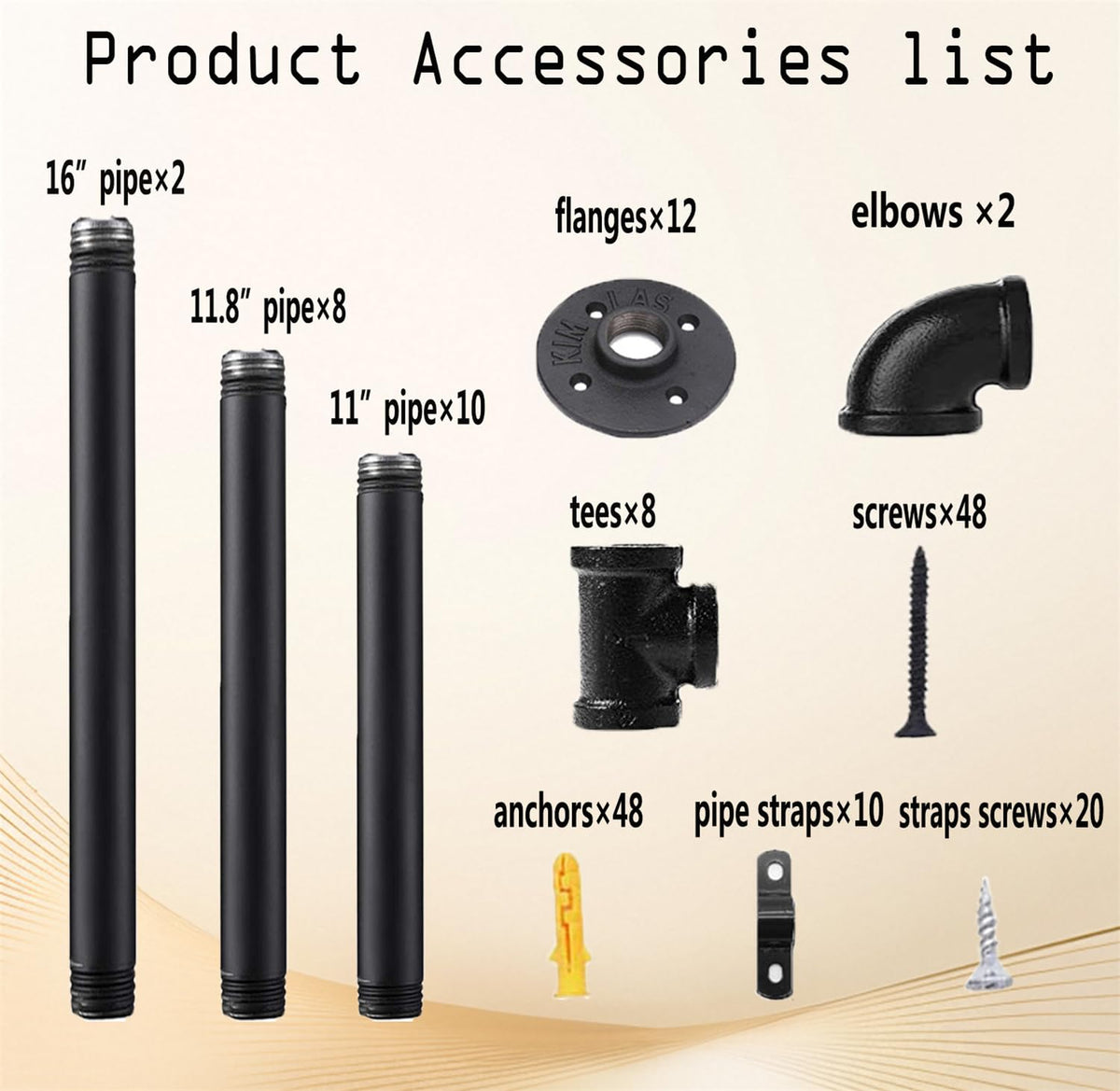 Black Iron Pipe Shelf Bracket, 2Pcs 5 Tier 68" Tall X6672