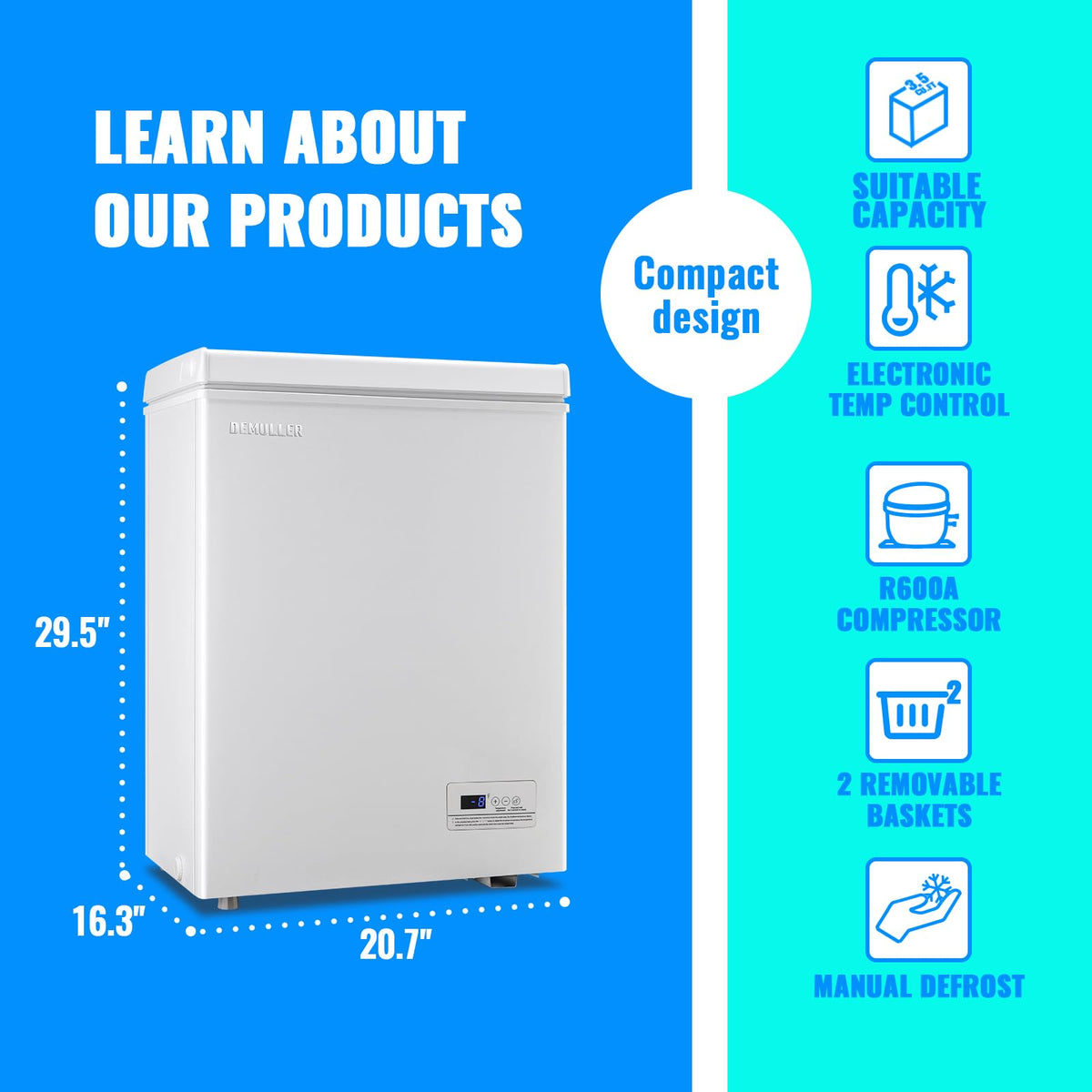 3.5 CU.FT White Chest Freezer with Two Removable Baskets I694