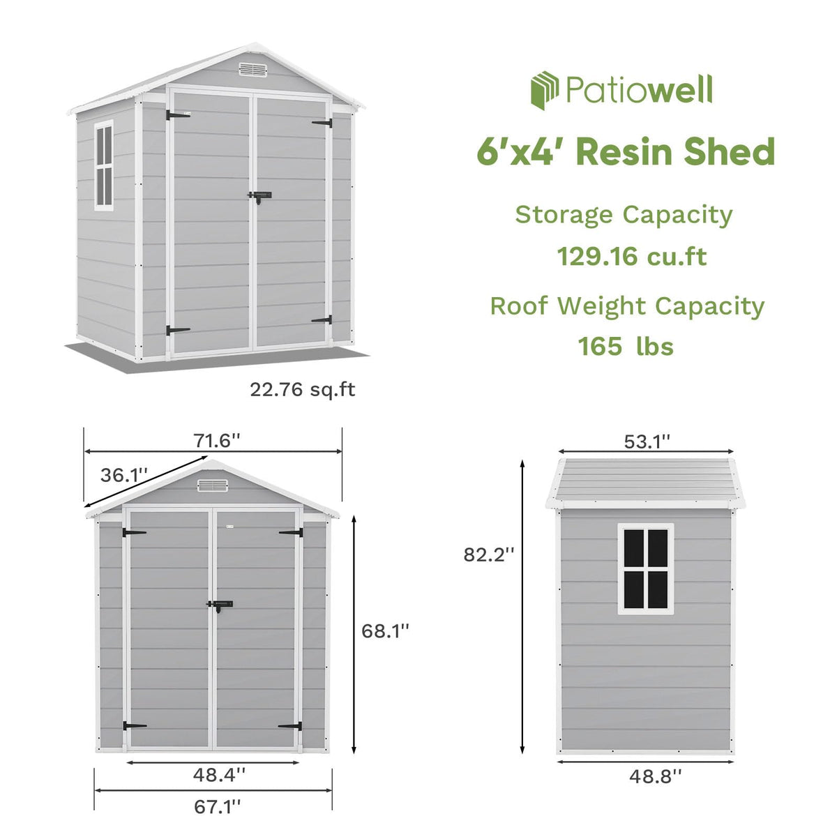 6x4 FT Resin Outdoor Storage Shed with Floor I1120