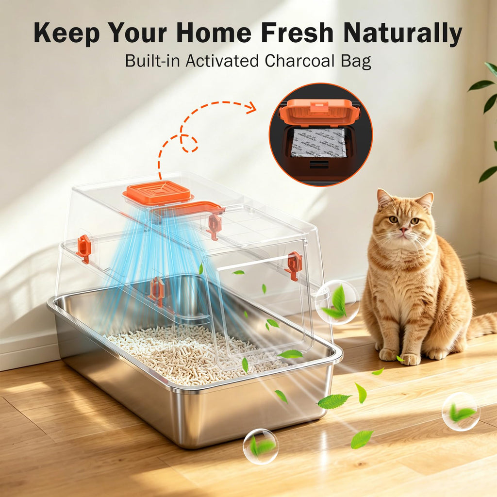 XL Enclosed Stainless Steel Cat Litter Box with Lid B50791