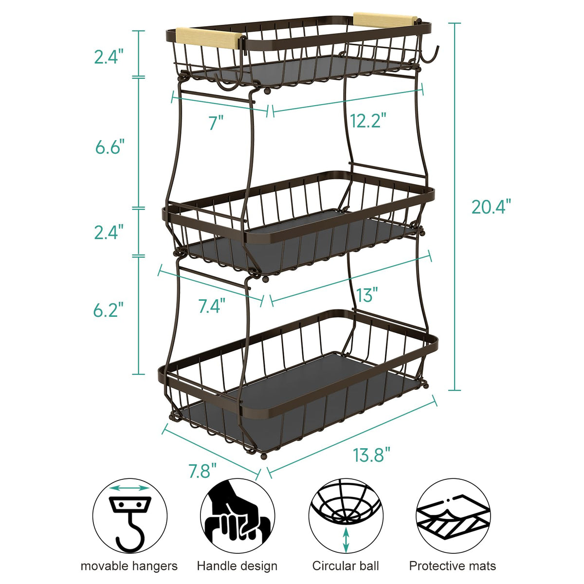 3-Tier Detachable Metal Fruit Basket M704