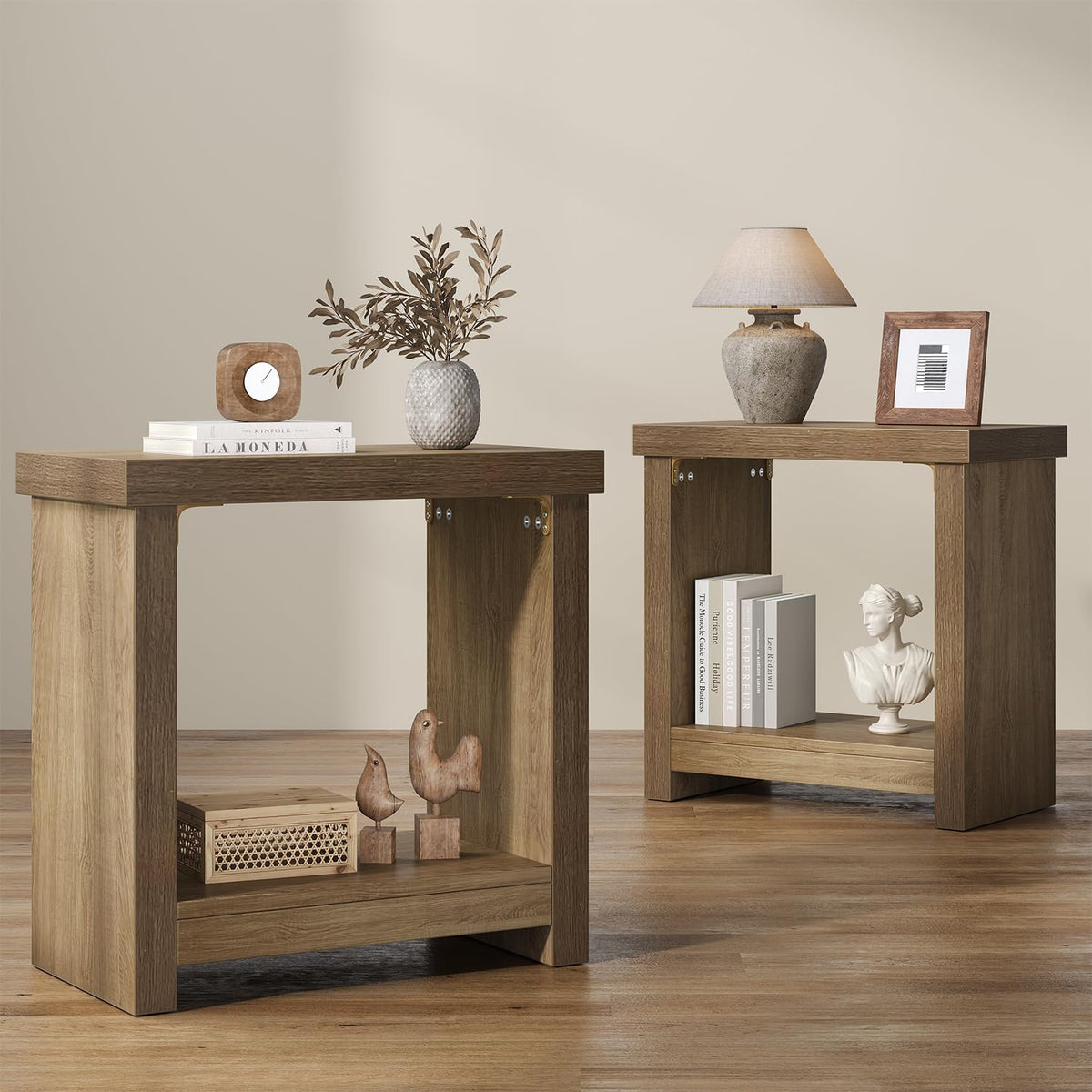 Brown Set of 2 End Tables with Storage Shelves L716