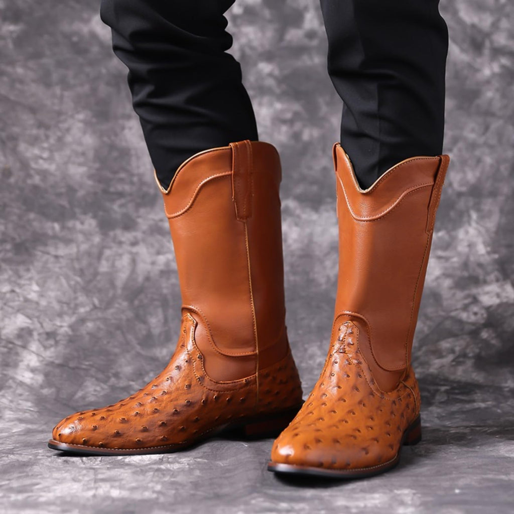 Men's Ostrich Pattern Leather Western Cowboy Boots C158