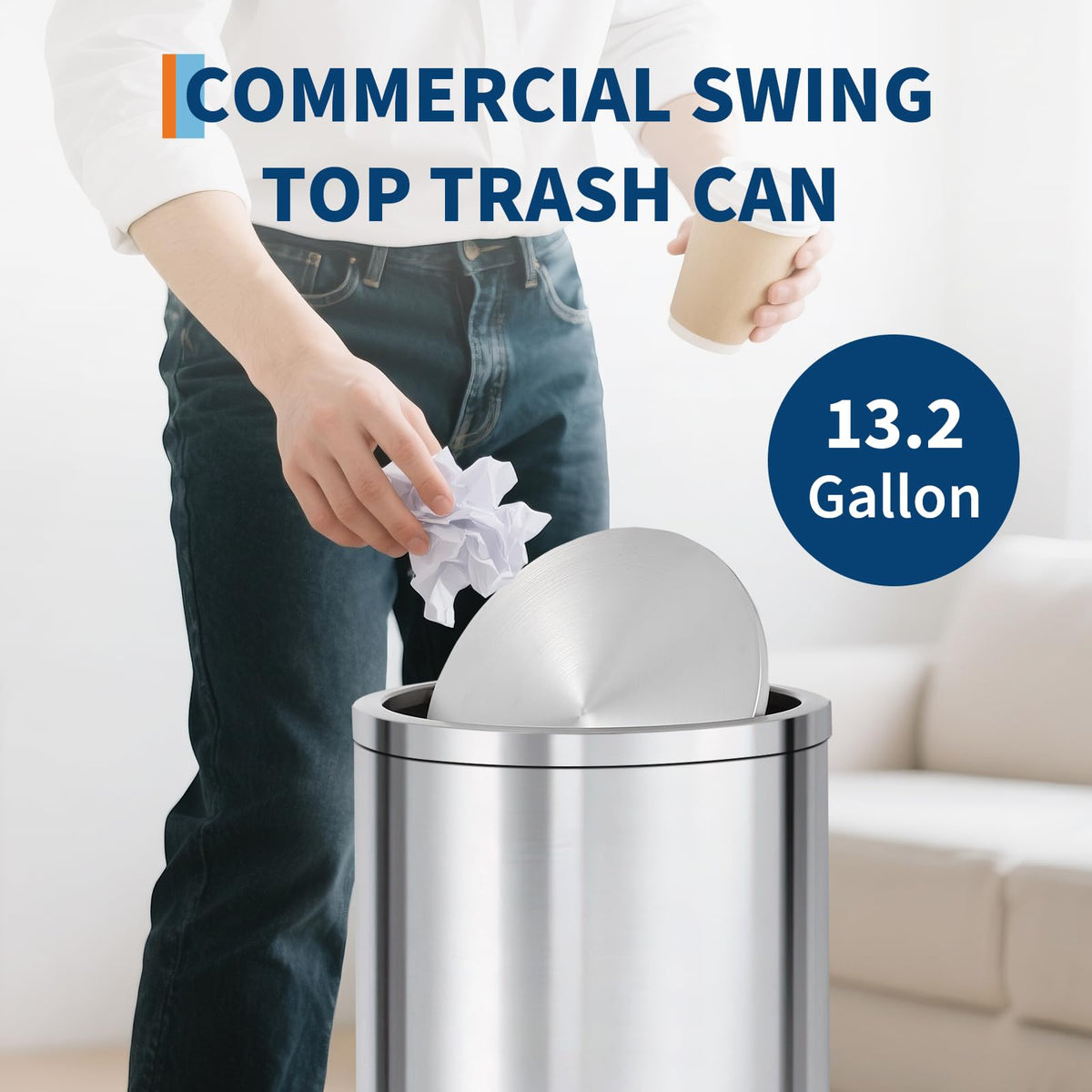 13.2 gal Stainless Steel Swing Top Trash Can Y162