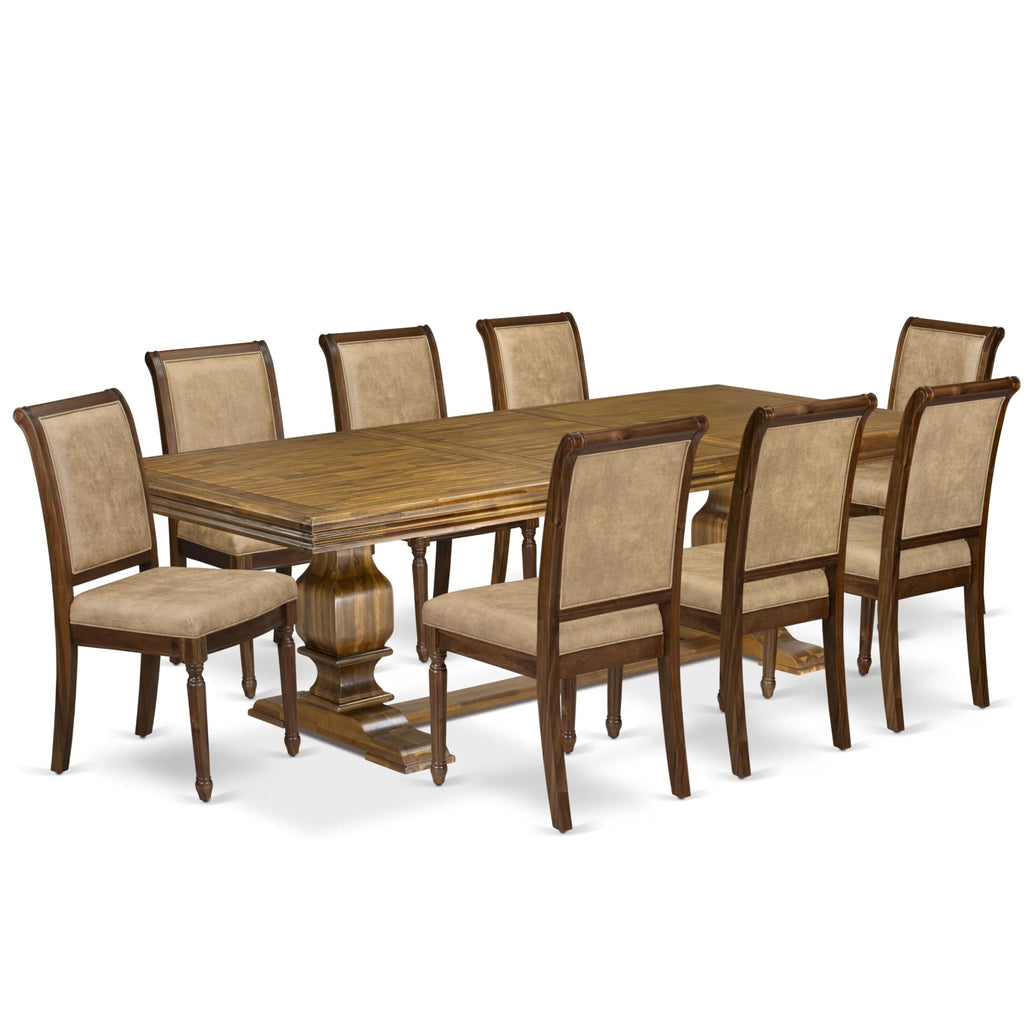 9 Piece Dining Table Set with 8 Beige Fabric Chairs D69899