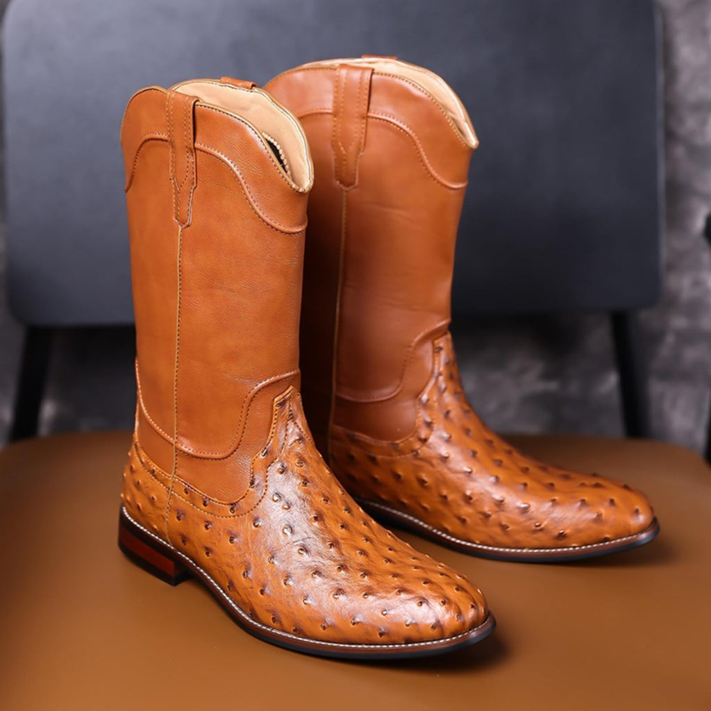 Men's Ostrich Pattern Leather Western Cowboy Boots C158