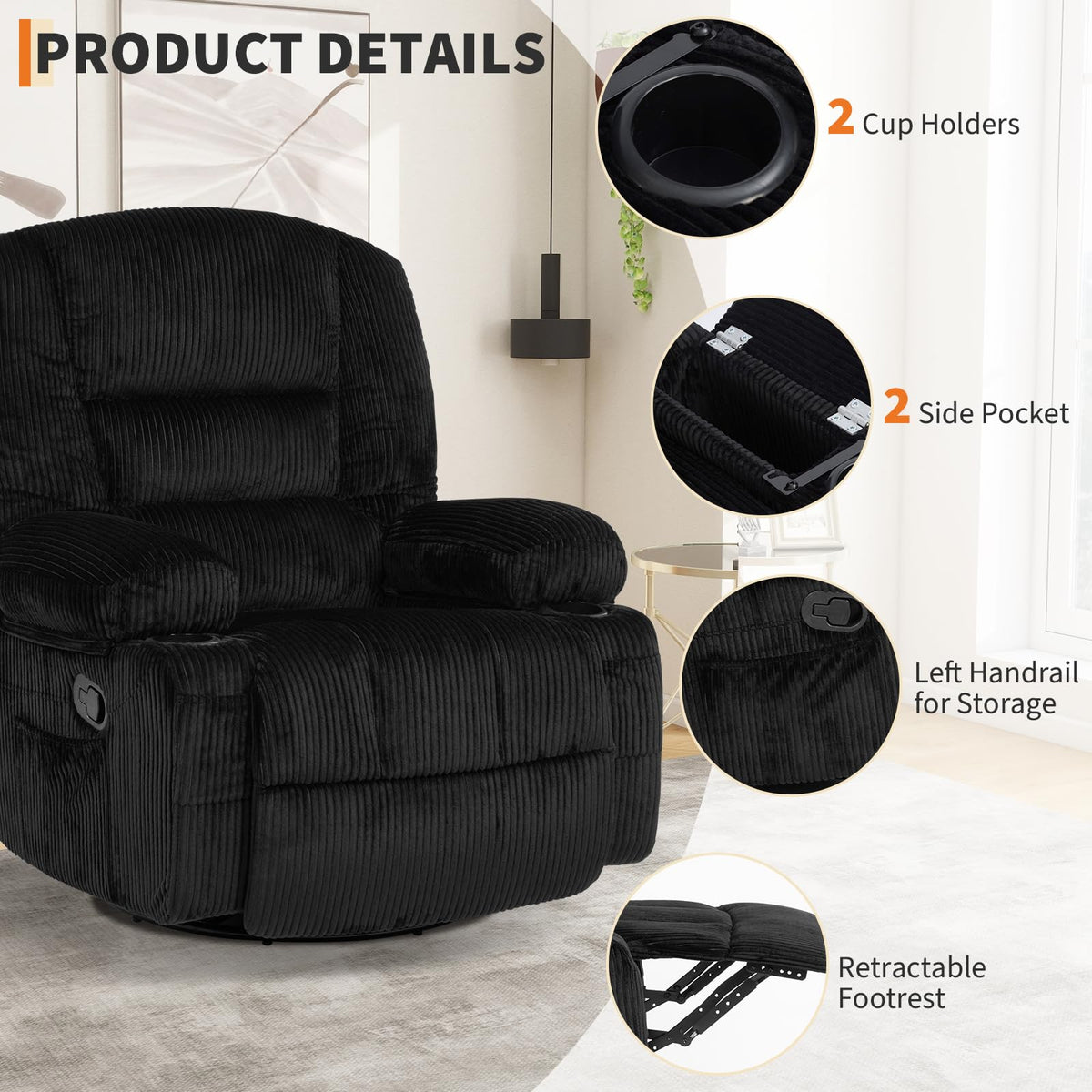 Oversized Swivel Rocker Recliner Chair Z603