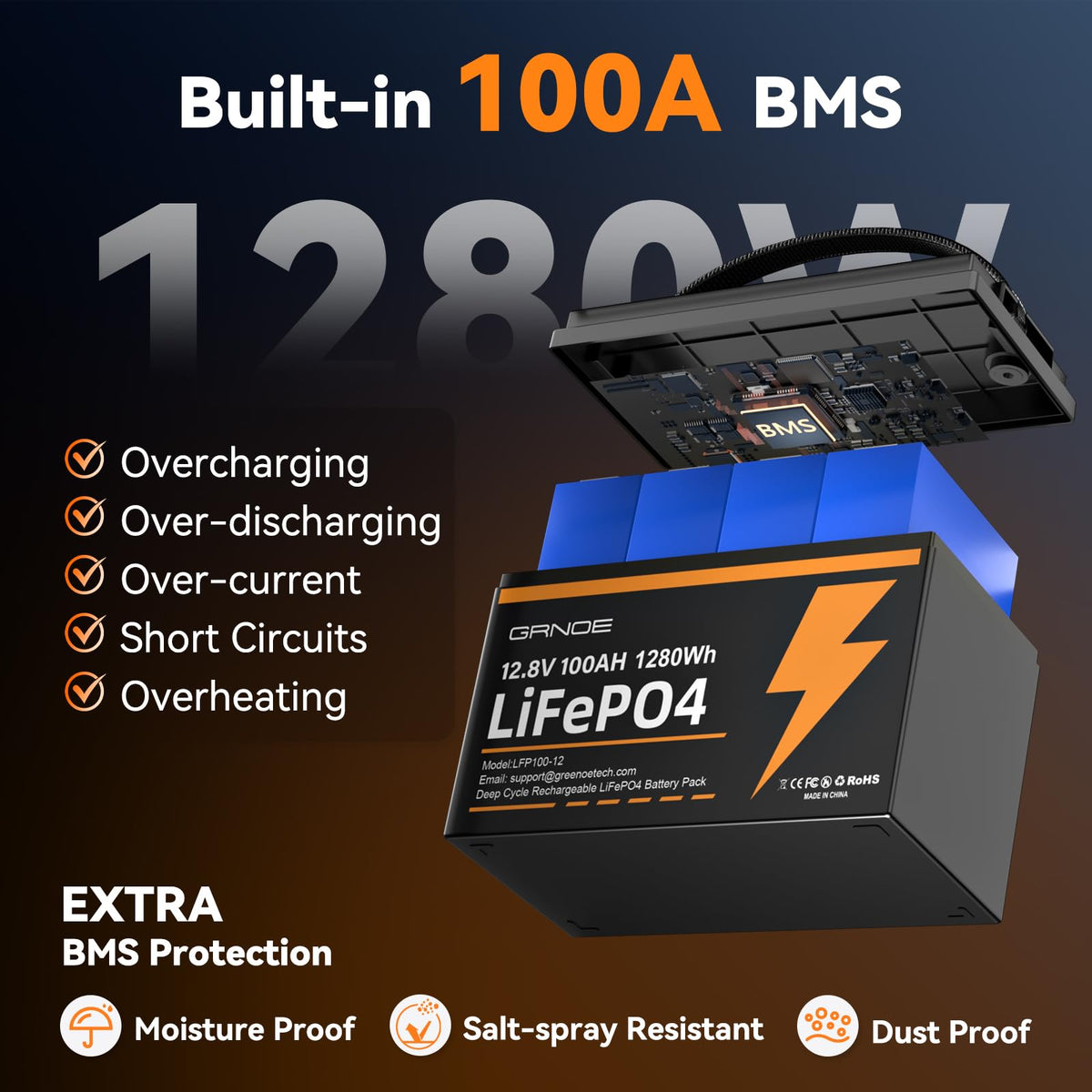 12V 100Ah LiFePO4 Lithium Battery 2 Pack L9802
