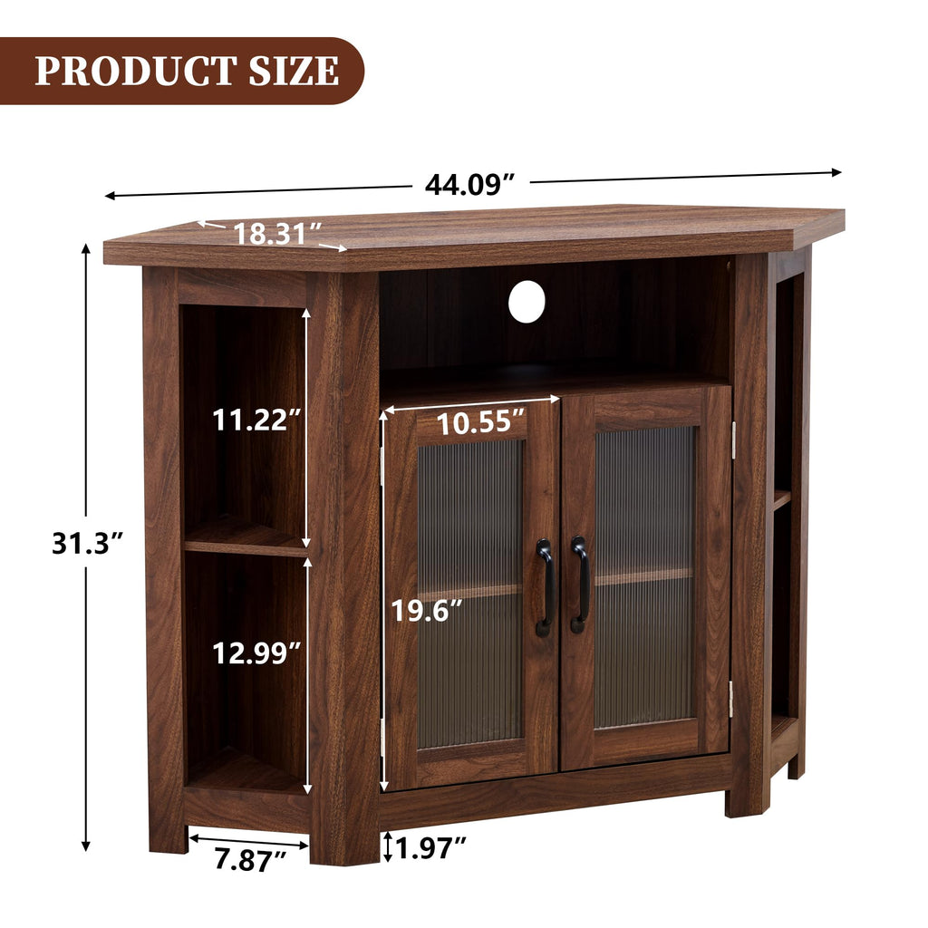 Corner TV Stand for TVs up to 48 Inch with Storage Shelves and 2 Doors F33820