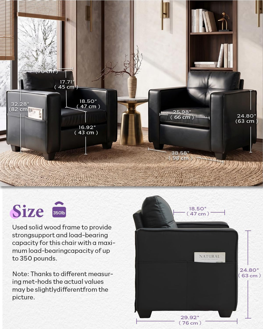 Black Faux Leather Oversized Tufted Accent Chair W61913