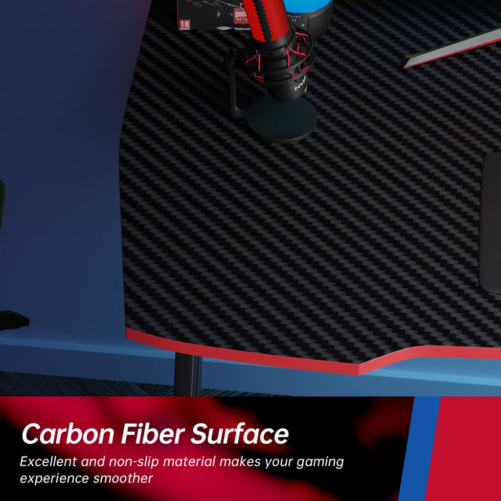 47.2 Inch Z Shaped Carbon Fiber Gaming Desk with Headphone Hook F27117