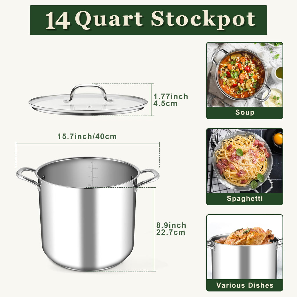 14Qt Stainless Steel Stock Pot with Lid U1200