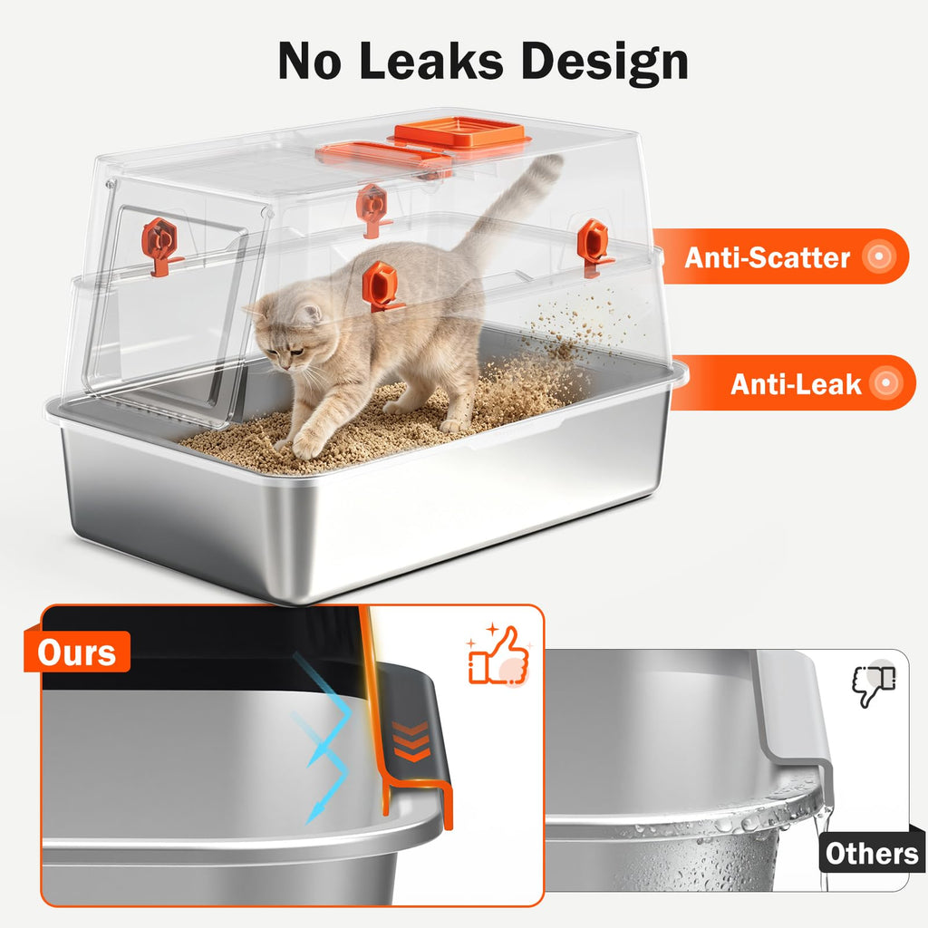 XL Enclosed Stainless Steel Cat Litter Box with Lid B50791