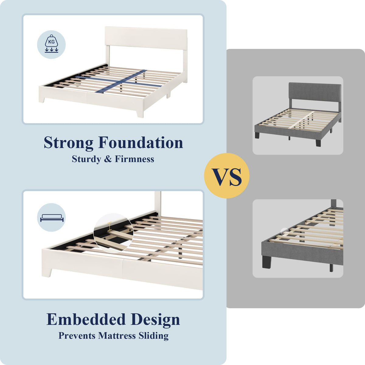 Queen Size Upholstered Bed Frame with Adjustable Headboard Y72412